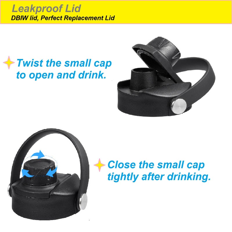 DBIW Lid for Hydro Flask 32 40 oz Wide Mouth  Replacement Lids Compatible with Hydro Flask Wide Mouth Water Bottle  Top Spout Lid with Handle  Wide Mouth Lid Chug Cap Accessories  Black 2 Pack - Image 4